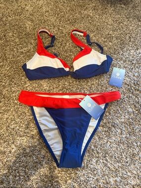 Cupshe Red White and Blue Colorblock Bikini Set